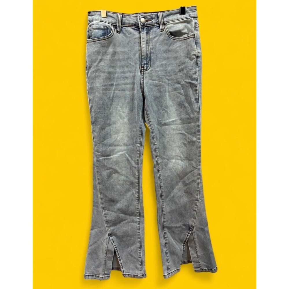 Easel Split Hem Flare Jeans Size S Light Wash Stretch Denim Retro Western